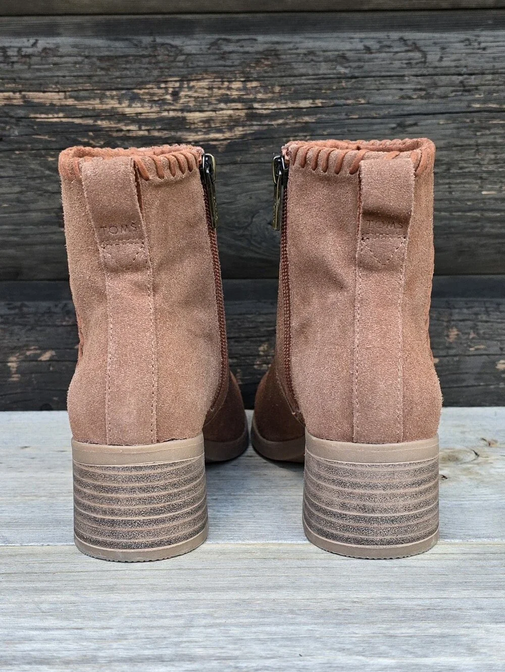 Toms NEW Delilah Western Boho Minimalist Suede Whipstich Block Heel Bootie 6.5M